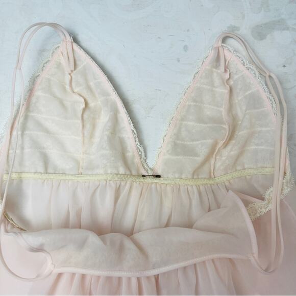 Vintage Negligee Nighty Sheer Soft Pink with Off White Lace - Picture 8 of 12